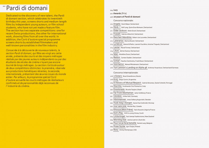 Festival del film Locarno, catalogo